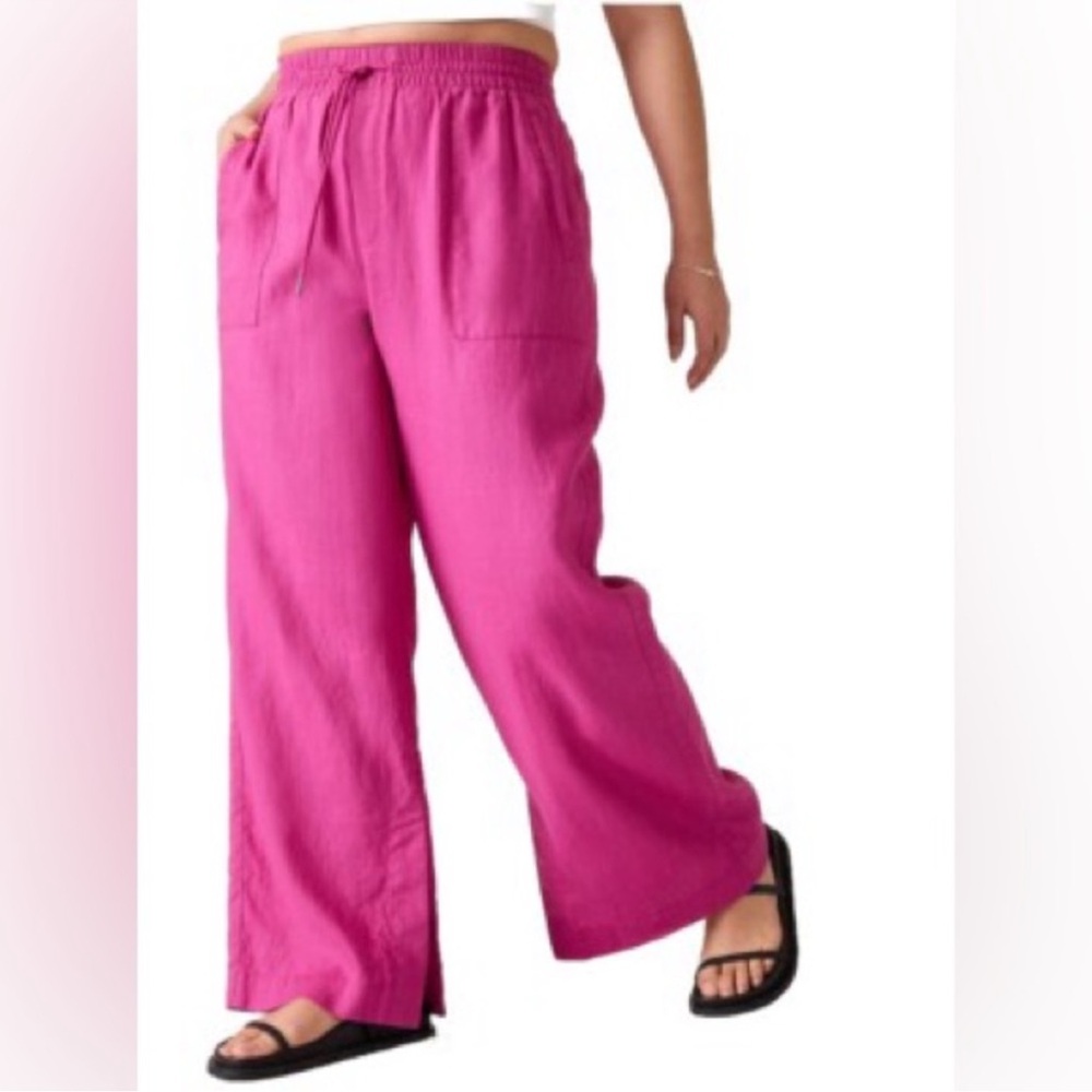 Athleta Retreat Linen Wide Leg Pants in Iceplant Pink size 1X NWT - Picture 4 of 10